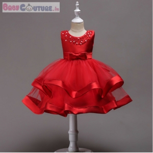 Elegant Red Rose Pearl Kids Dress